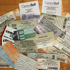 Several concert tickets of popular bands from different Québec theatres and various periods.