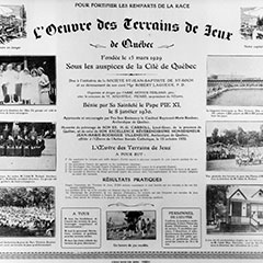 Œuvre des Terrains de Jeux de Québec promotional poster. There are nine images as well as additional information on the organization.