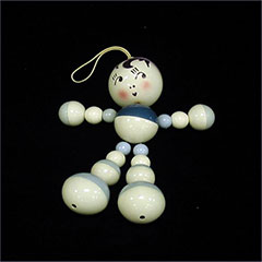 Children's rattle composed of painted wooden marbles.